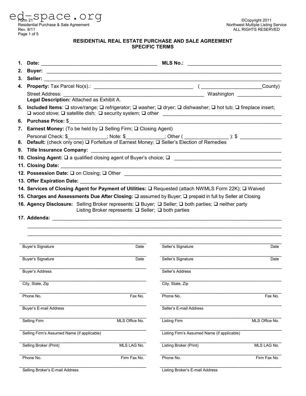 Blank Nwmls 21 PDF Form