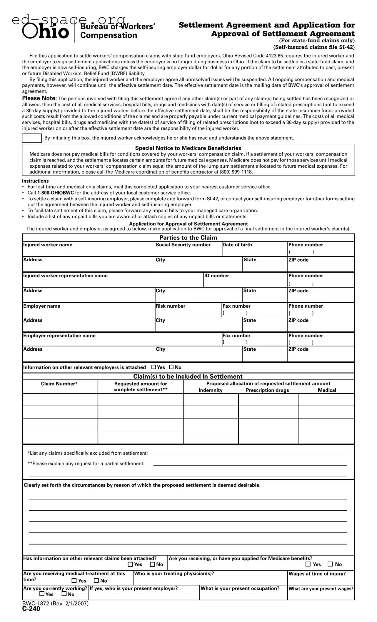 Blank Ohio C 240 PDF Form