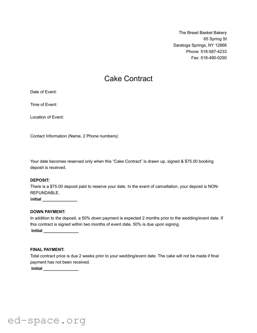 Blank Cake Contract PDF Form