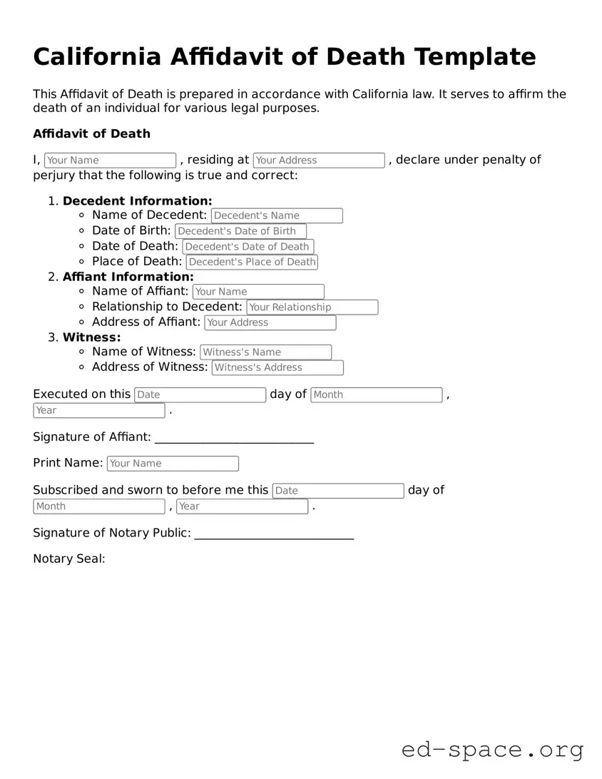 Free  Affidavit of Death Form for California