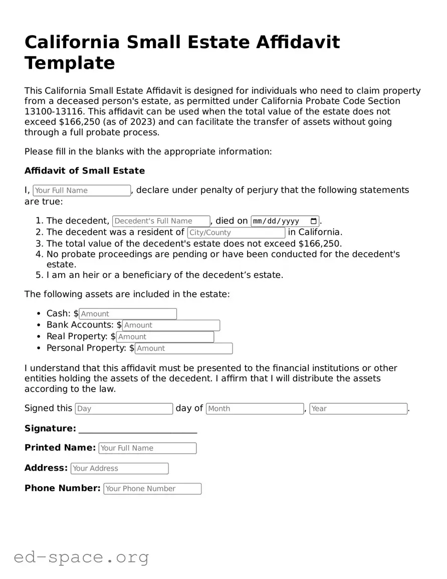 Free  Small Estate Affidavit Form for California