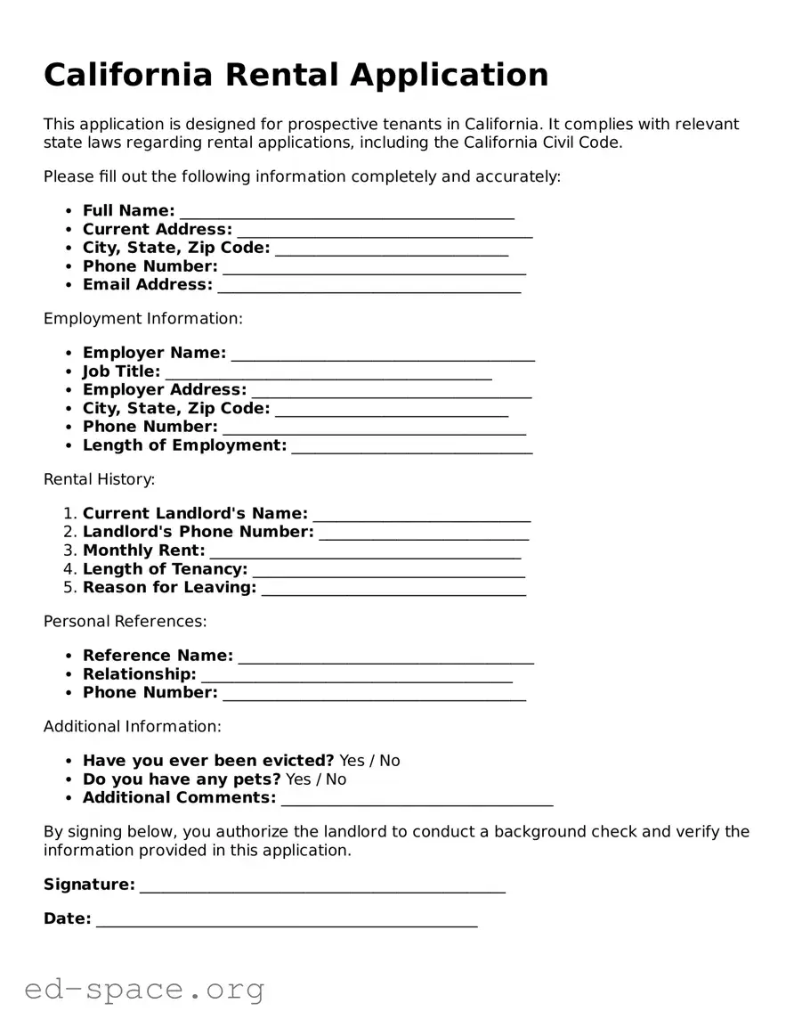 Free  Rental Application Form for California
