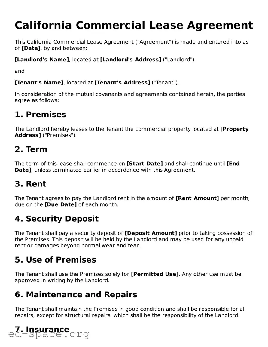 Free  Commercial Lease Agreement Form for California
