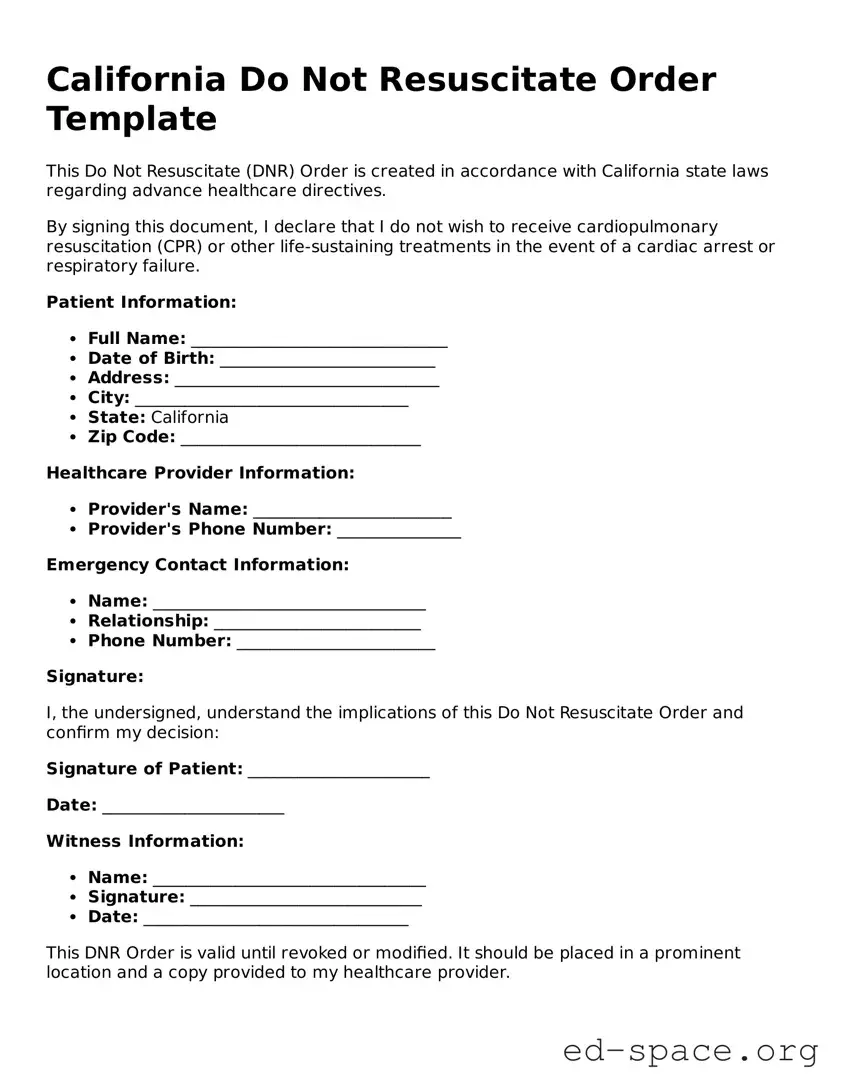 Free  Do Not Resuscitate Order Form for California
