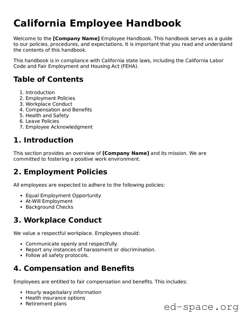 Free  Employee Handbook Form for California