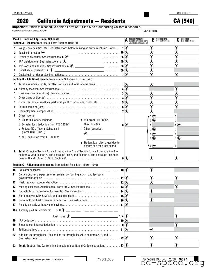 Blank Schedule California 540 PDF Form