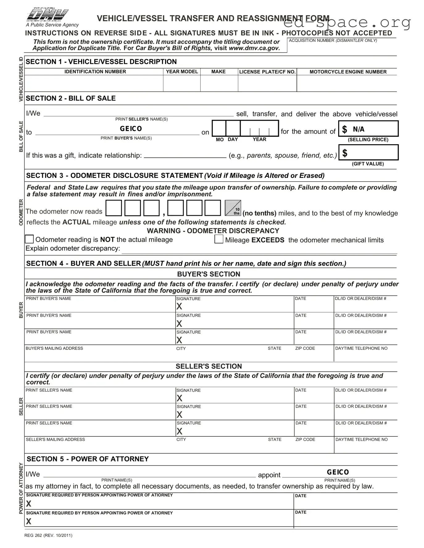 Blank California Fotm Reg 262 PDF Form