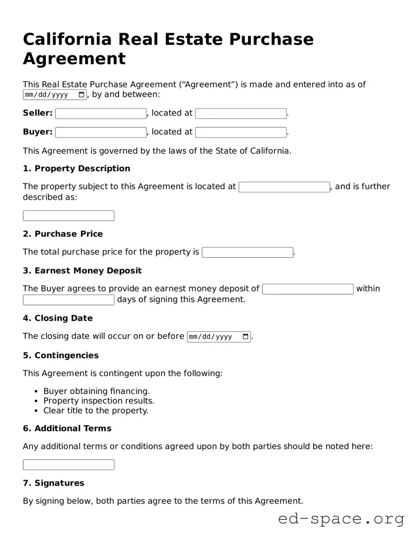 Free  Real Estate Purchase Agreement Form for California