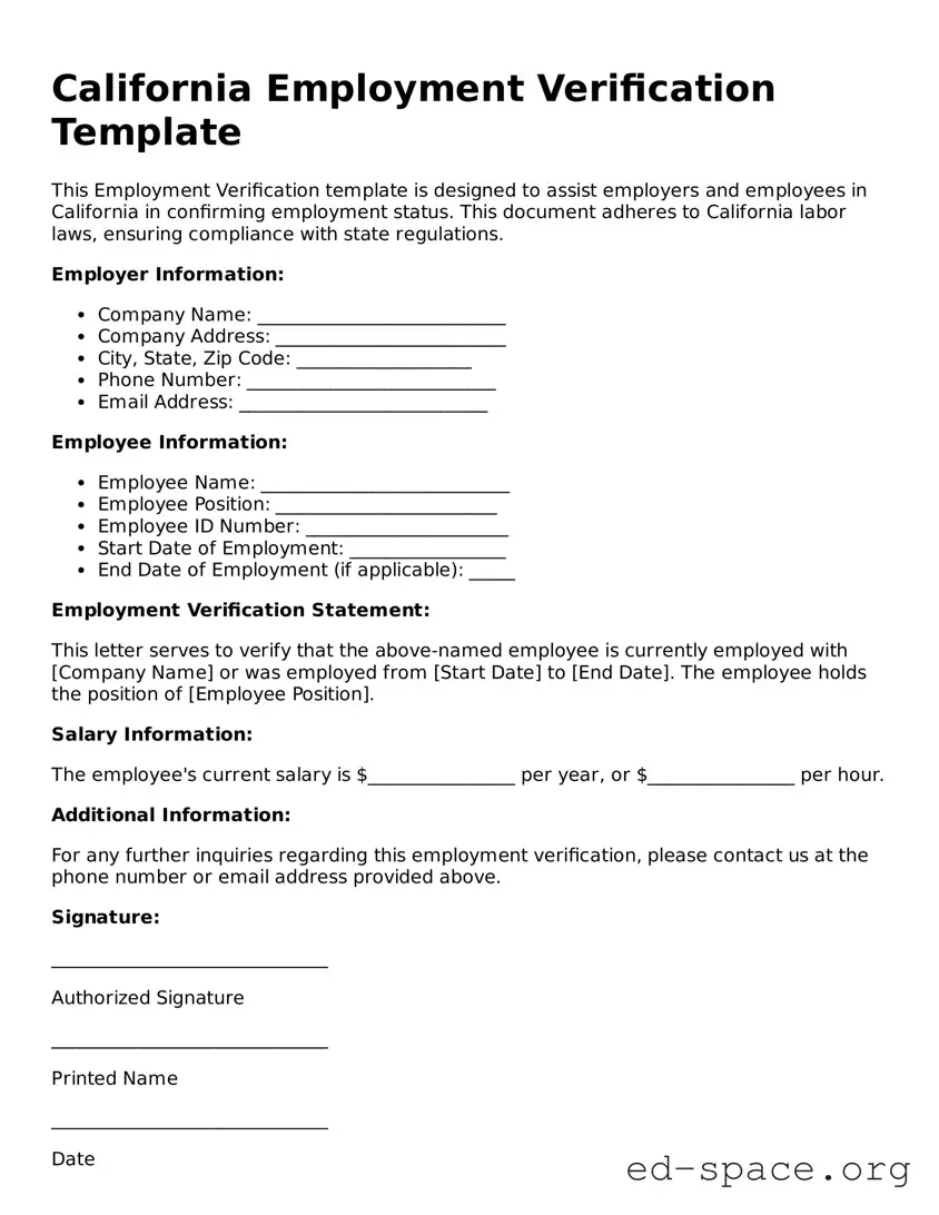 Free  Employment Verification Form for California