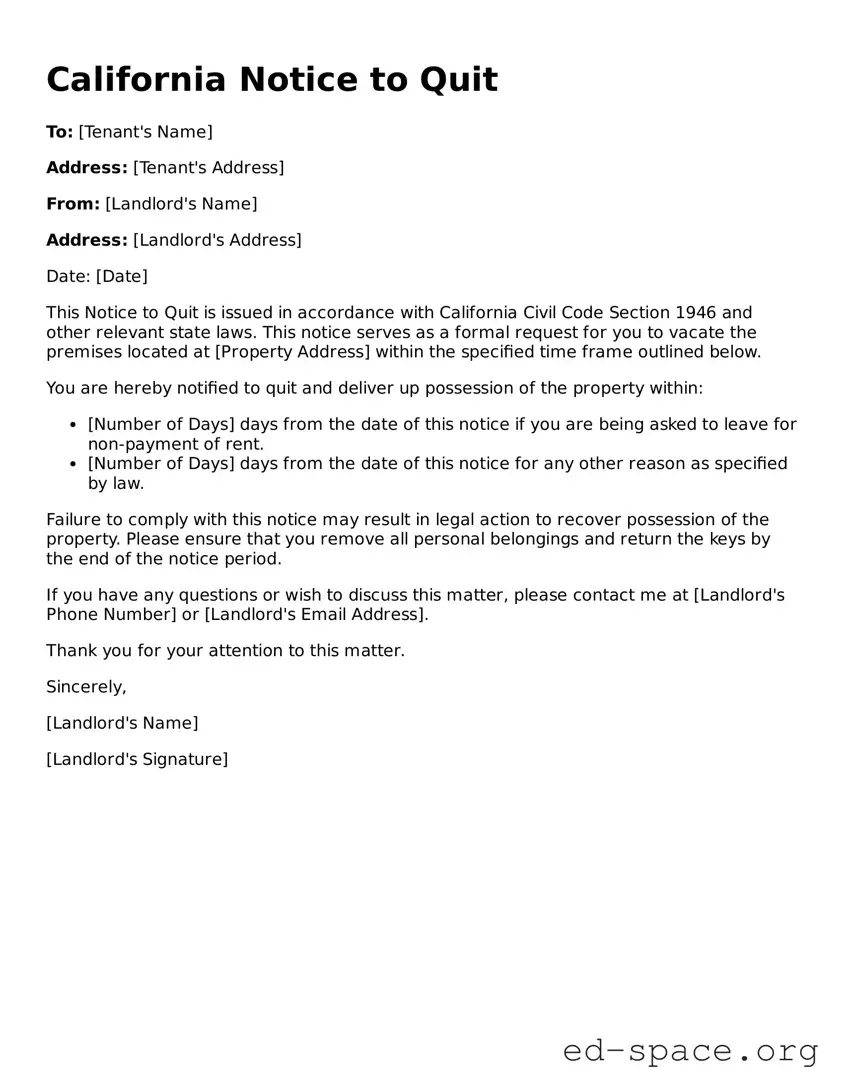 Free  Notice to Quit Form for California