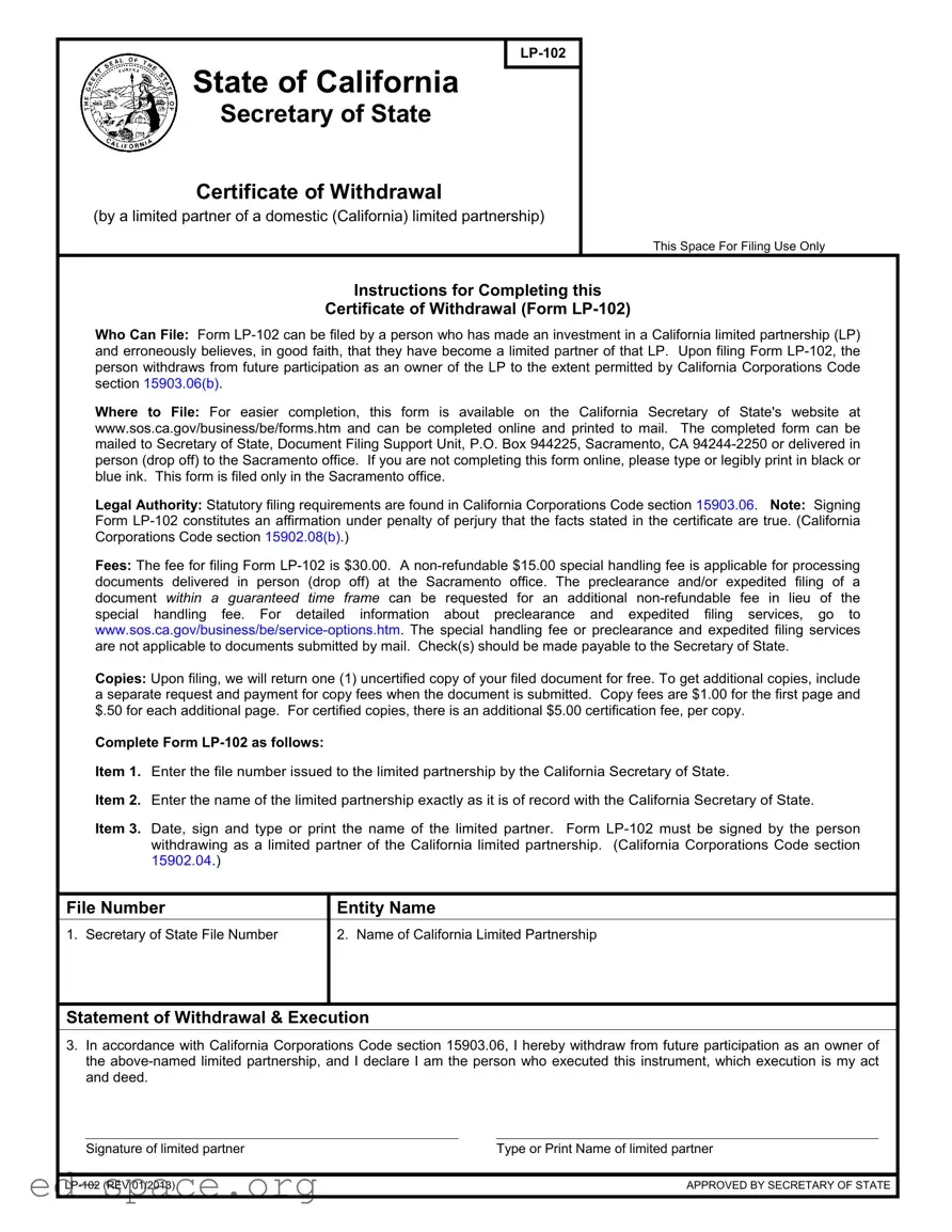 Blank California Lp 102 PDF Form
