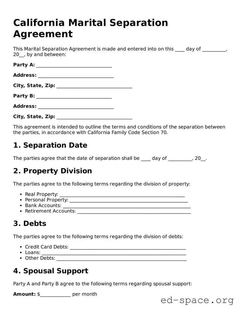 Free  Marital Separation Agreement Form for California