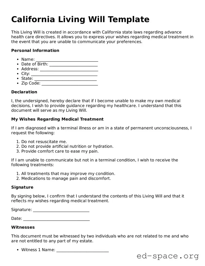 Free  Living Will Form for California