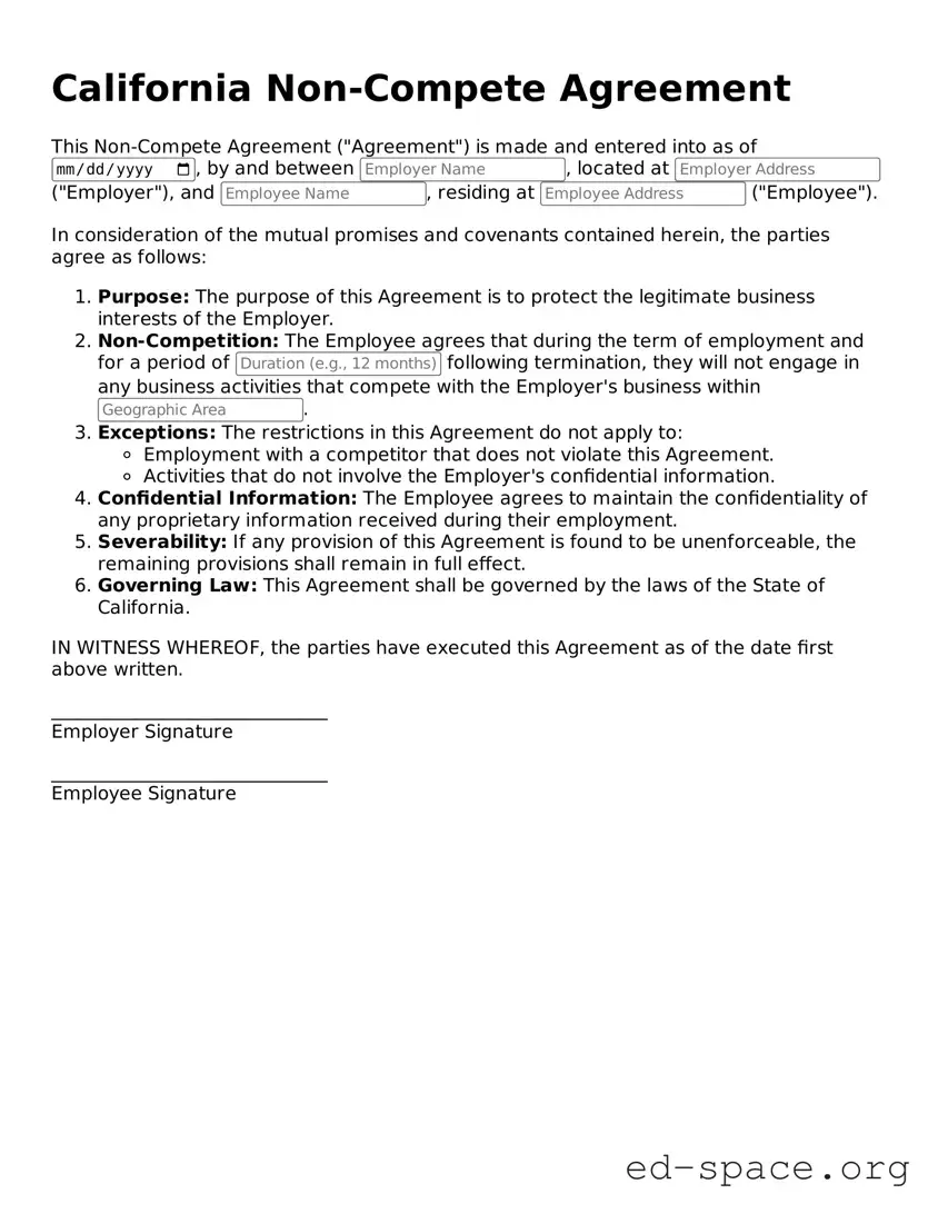 Free  Non-compete Agreement Form for California