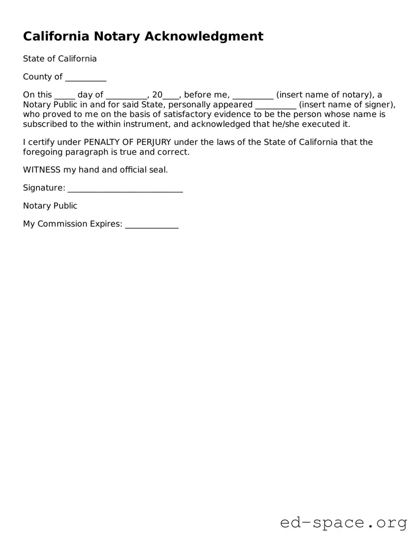 Free  Notary Acknowledgement Form for California