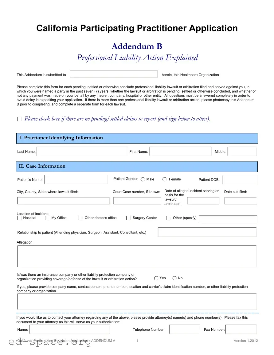 Blank California Participating Practitioner PDF Form