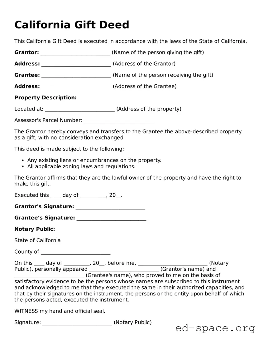 Free  Gift Deed Form for California