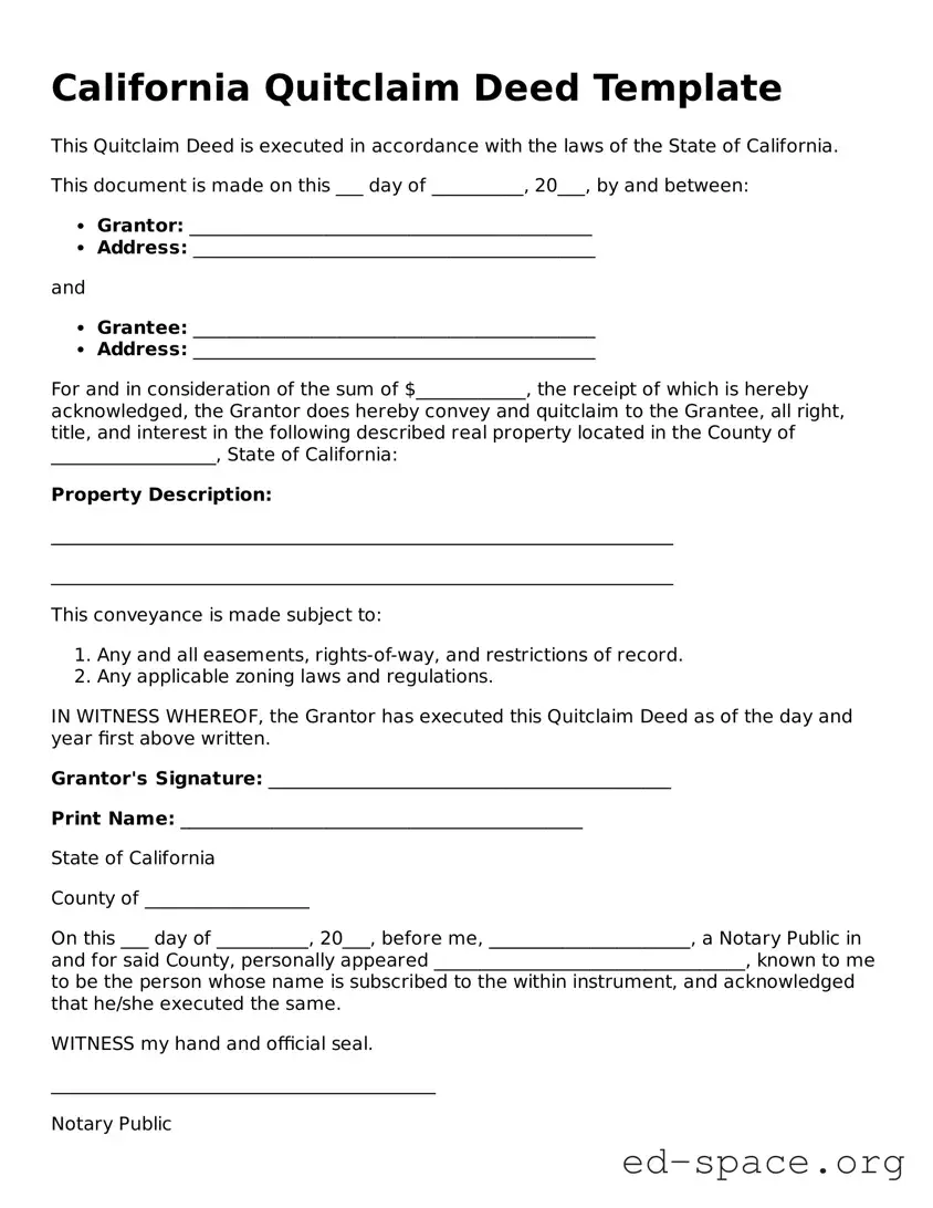 Free  Quitclaim Deed Form for California