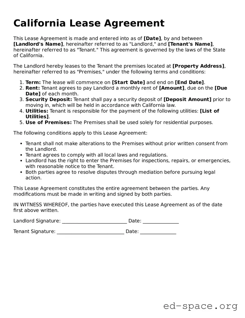 Free  Lease Agreement Form for California