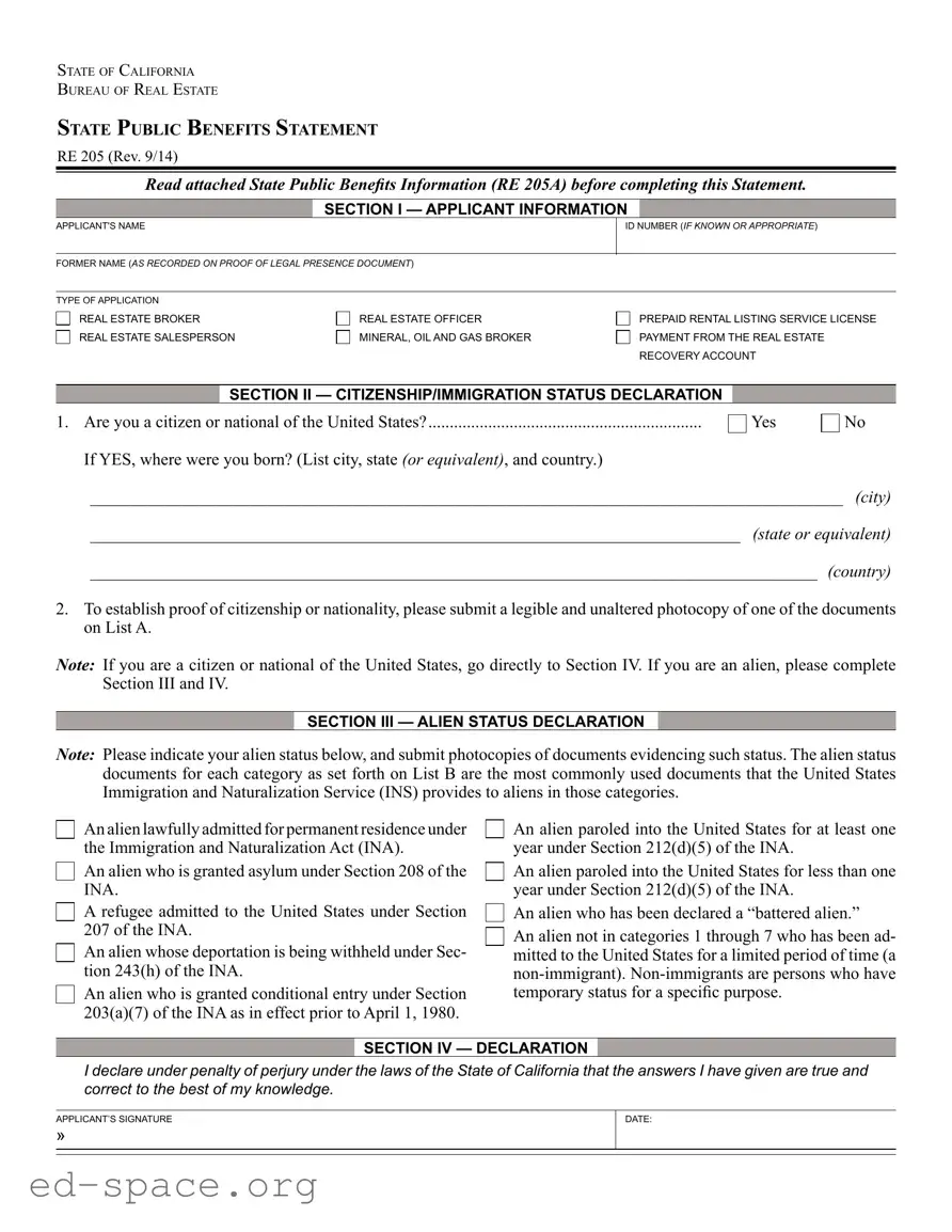 Blank California Re 205 PDF Form