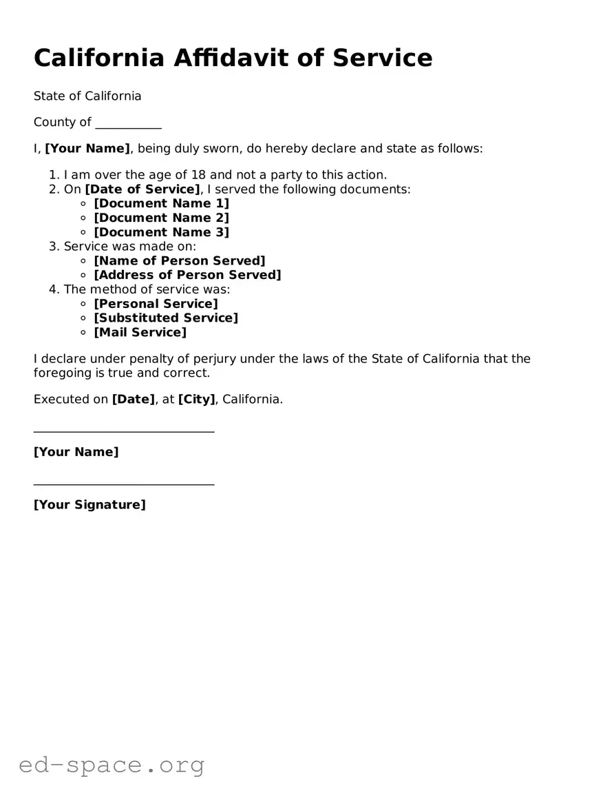 Free  Affidavit of Service Form for California