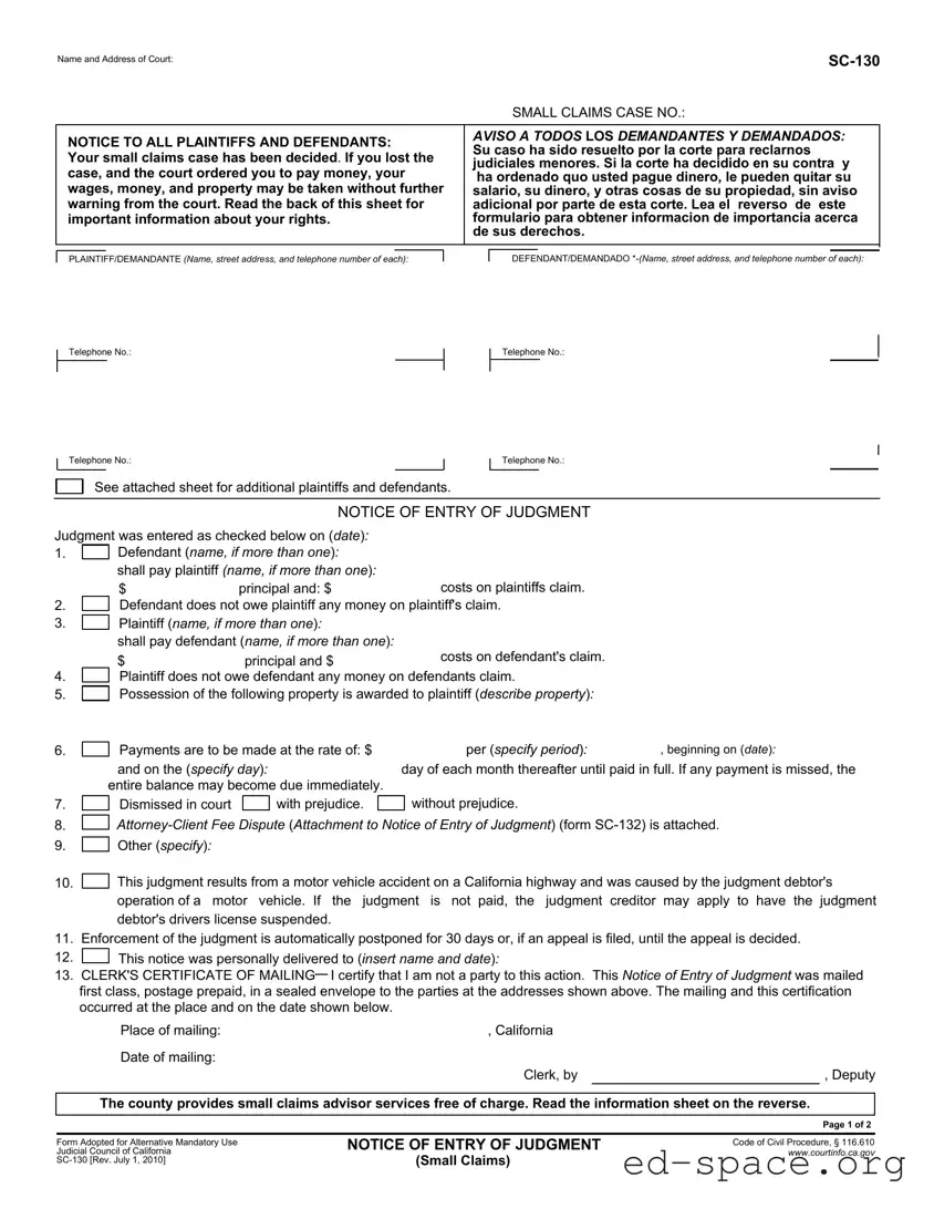 Blank Sc 130 California PDF Form
