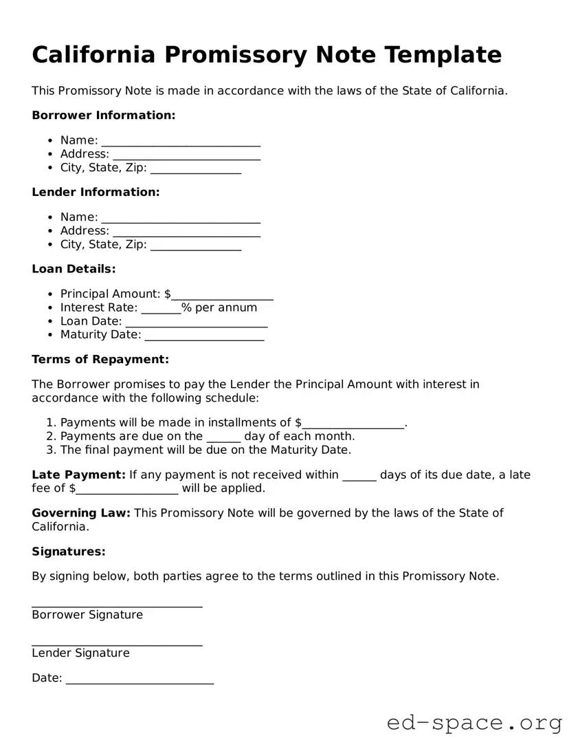 Free  Promissory Note Form for California