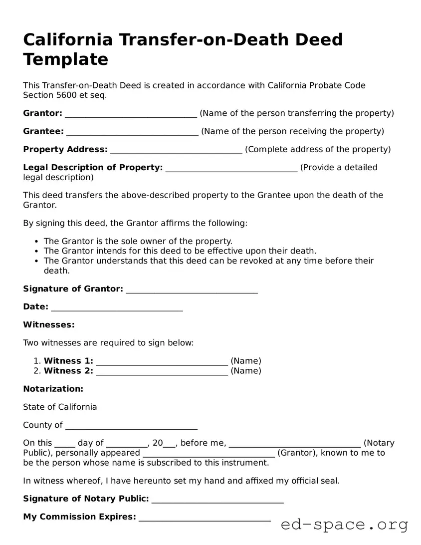 Free  Transfer-on-Death Deed Form for California