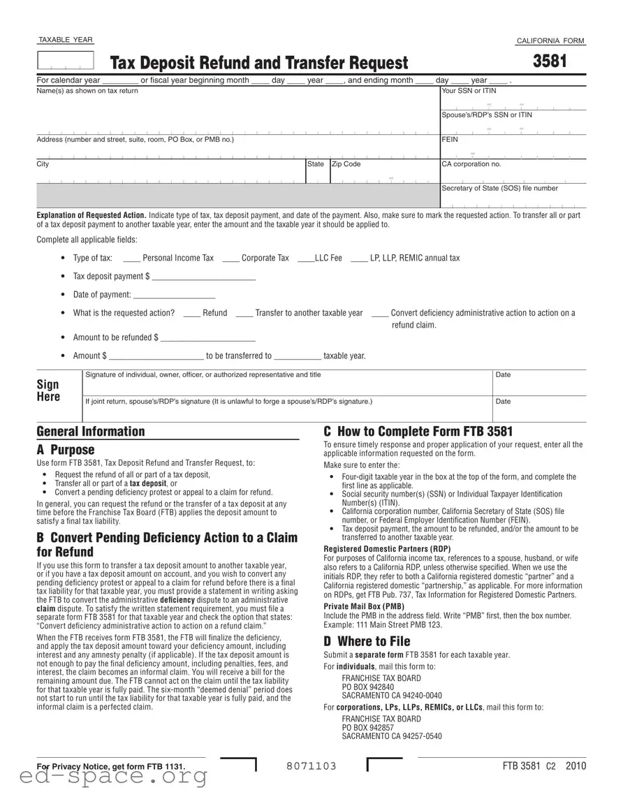 Blank California 3581 PDF Form