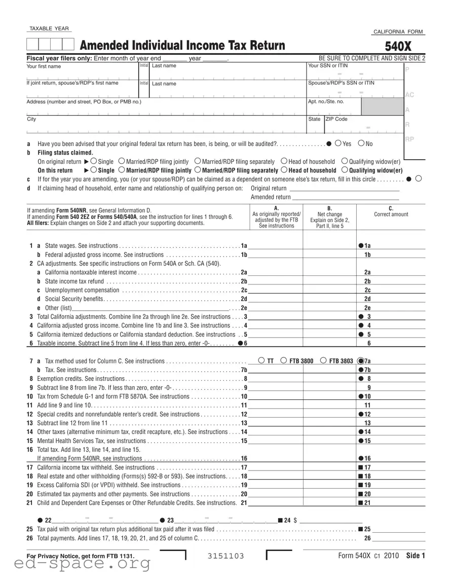 Blank California 540X PDF Form