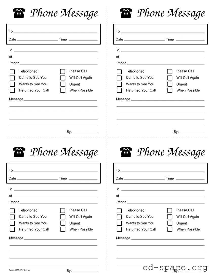 Blank Phone Message Slips PDF Form