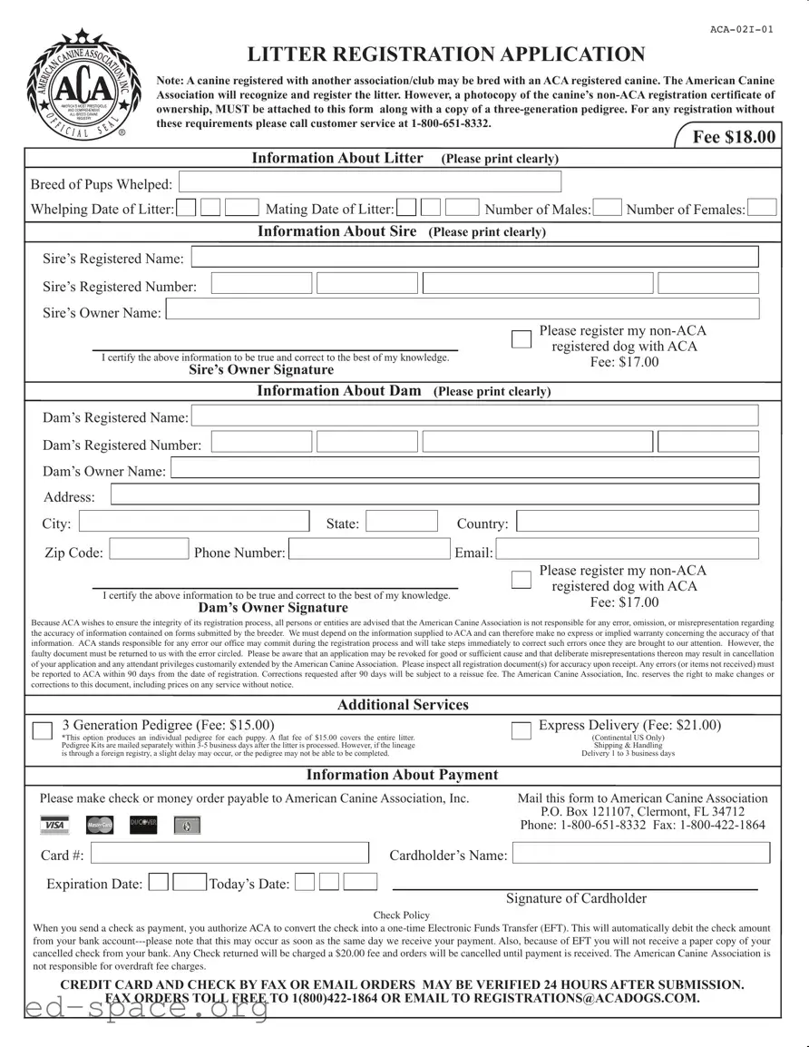Blank Aca Litter Registration PDF Form