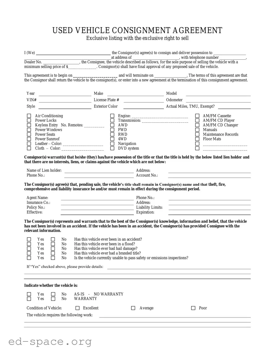 Blank Car Consignment PDF Form