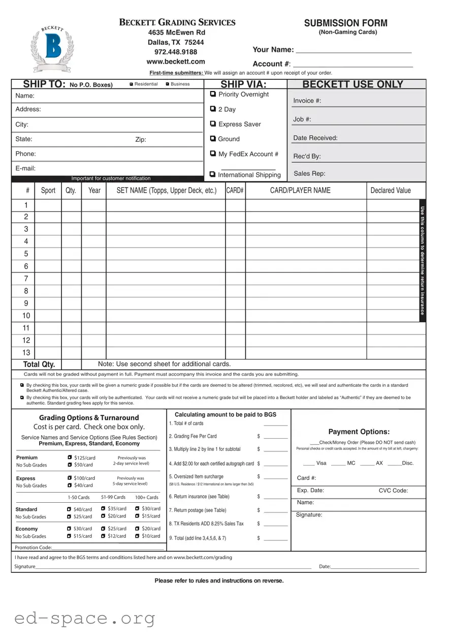 Blank Beckett Grading PDF Form