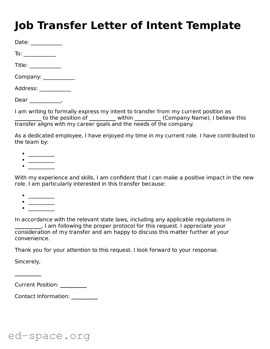 Fillable Job Transfer Letter of Intent Template