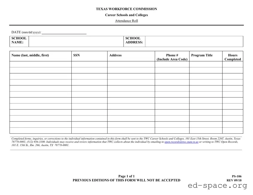 Blank Texas Ps 106 PDF Form
