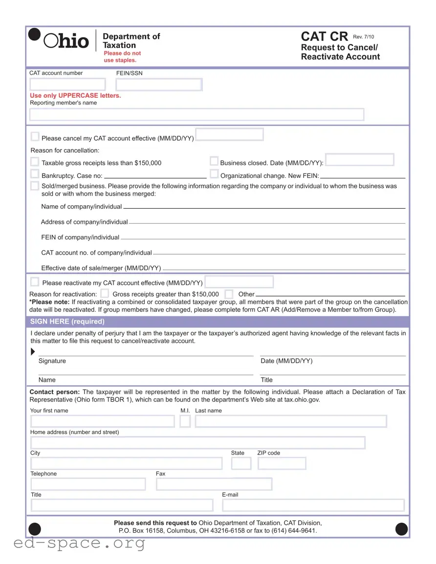 Blank Cat Cr Ohio PDF Form