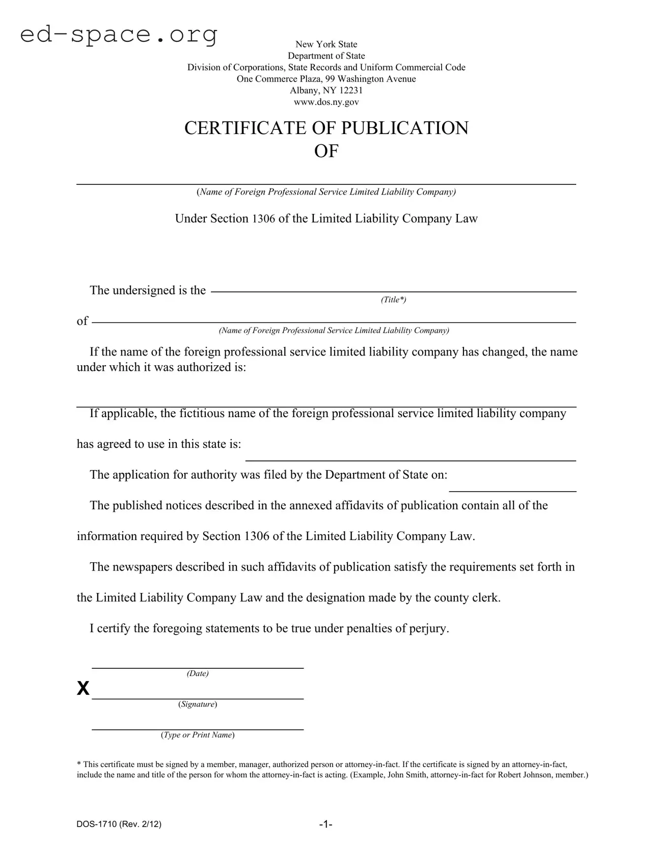 Blank New York Dos 1710 PDF Form