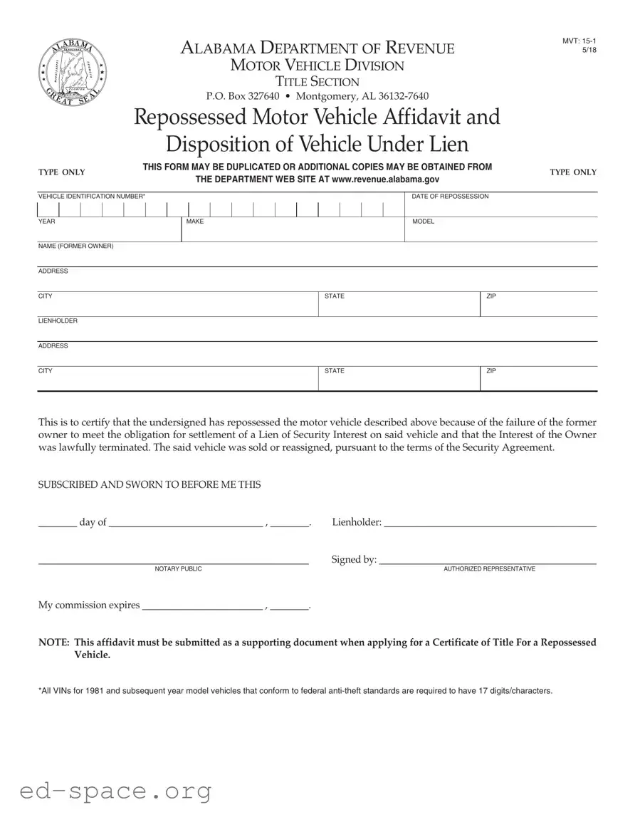 Blank Alabama Mvt 15 1 PDF Form