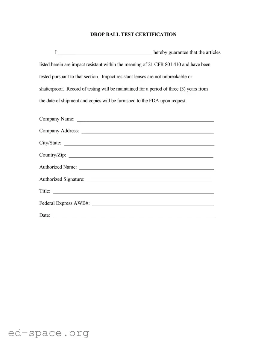Blank Drop Ball Certificate PDF Form