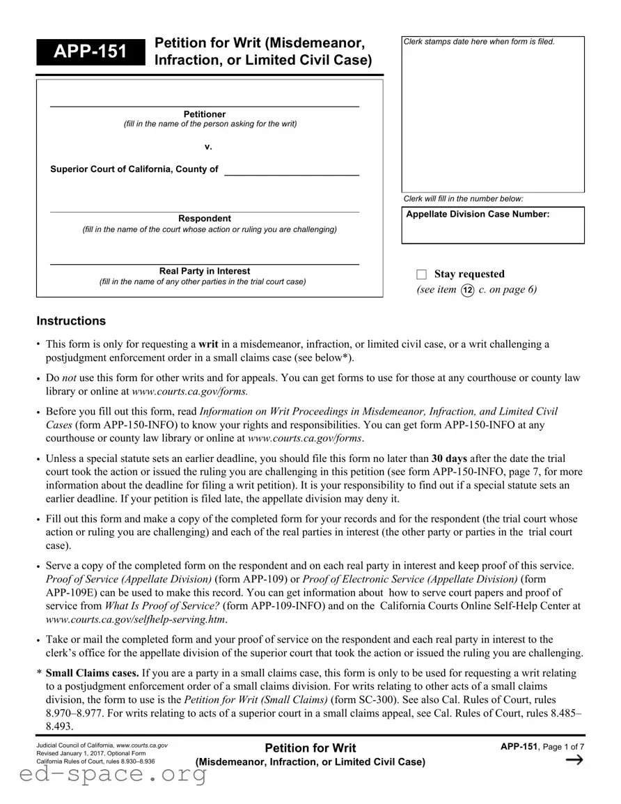 Blank California App 151 PDF Form