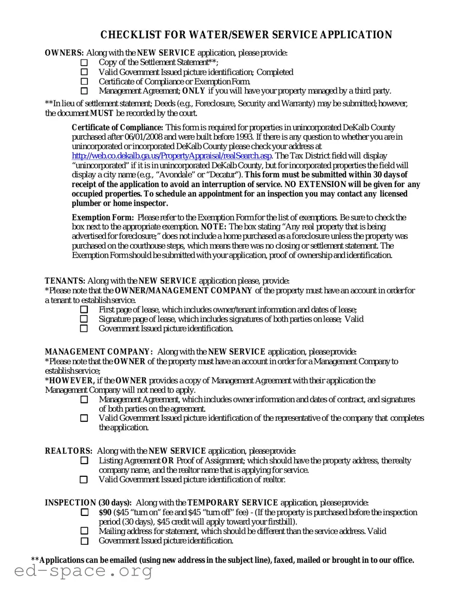 Blank Dekalb County Water Application PDF Form