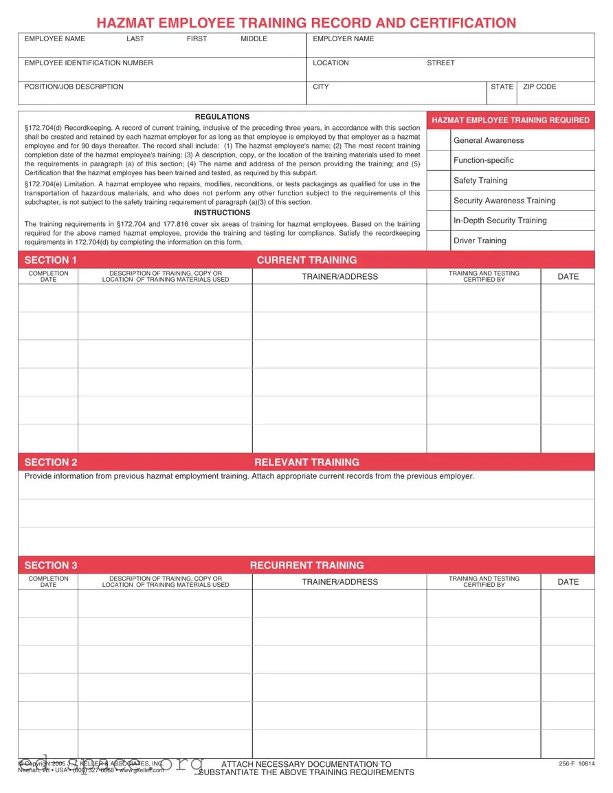 Blank Hazmat Employee Training Record PDF Form