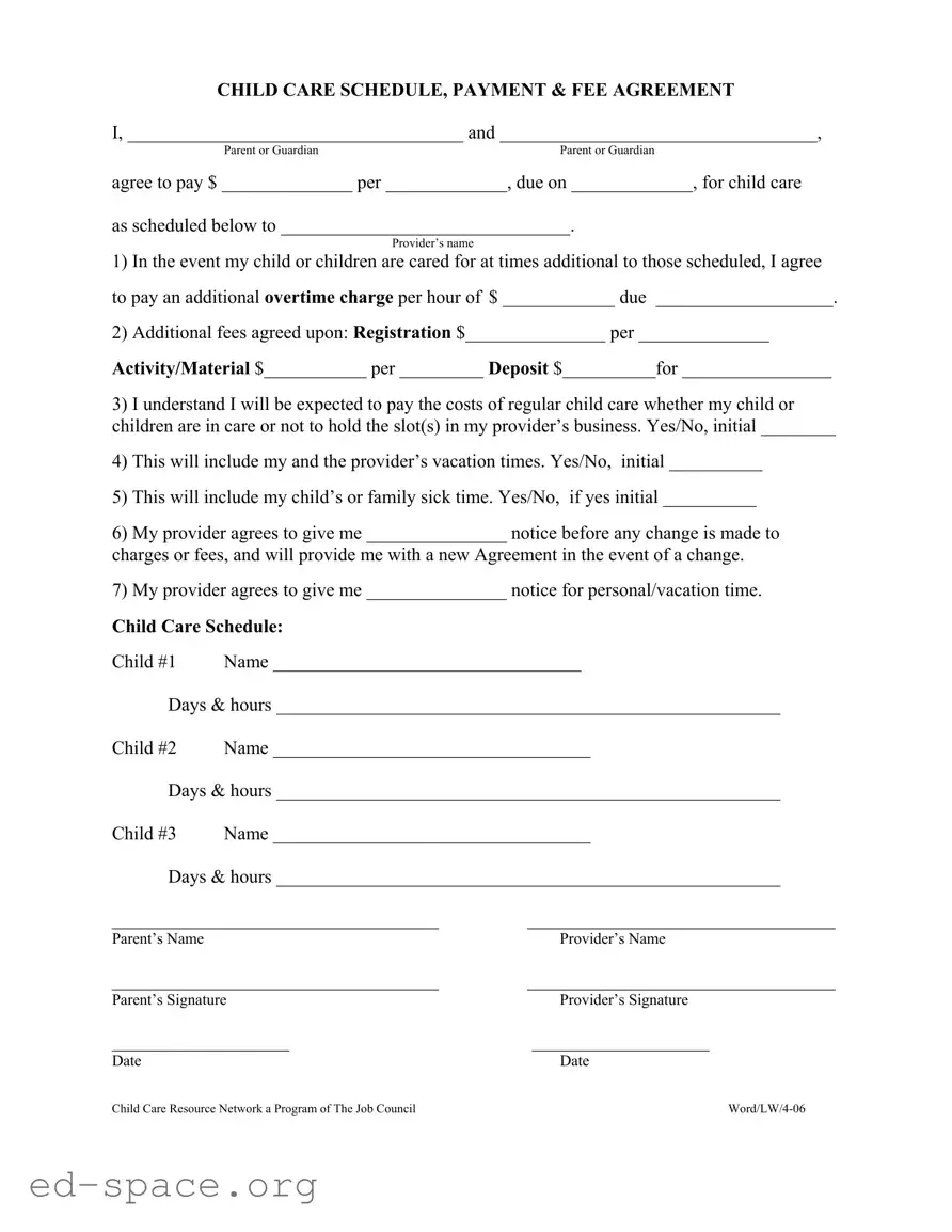 Blank Babysitting Contract Sample PDF Form