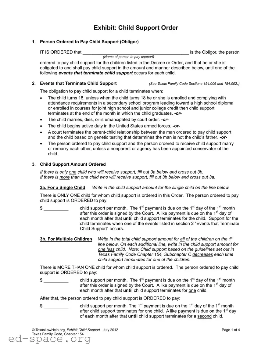 Blank Child Support Texas PDF Form