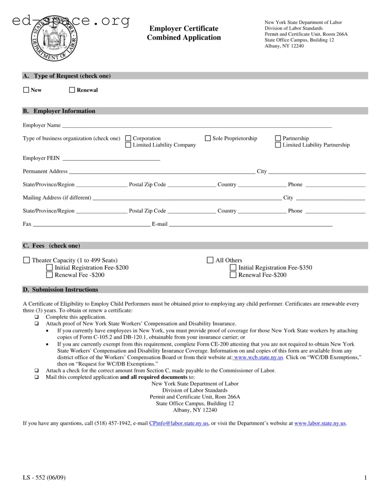 Blank New York Ls 552 PDF Form