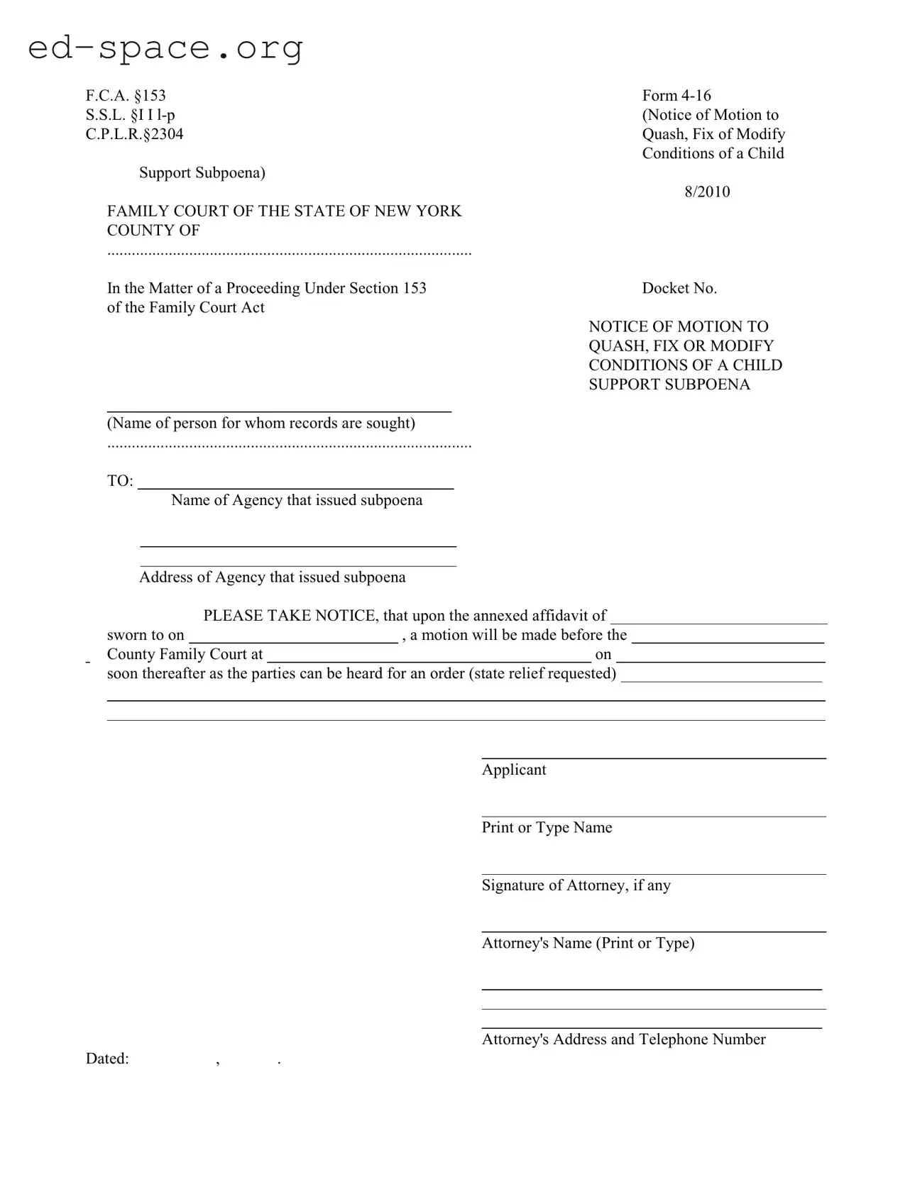 Blank New York 4 16 PDF Form