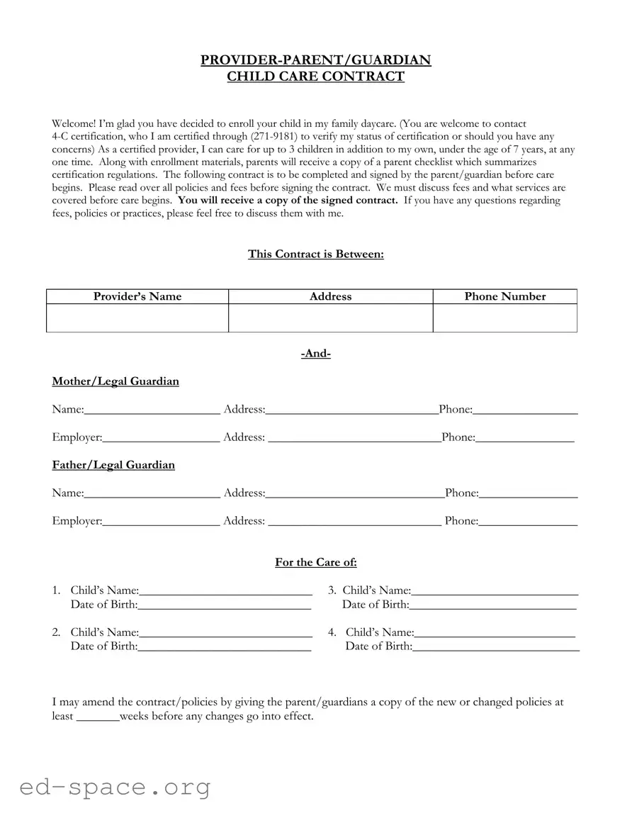 Blank Babysitting For Parents PDF Form