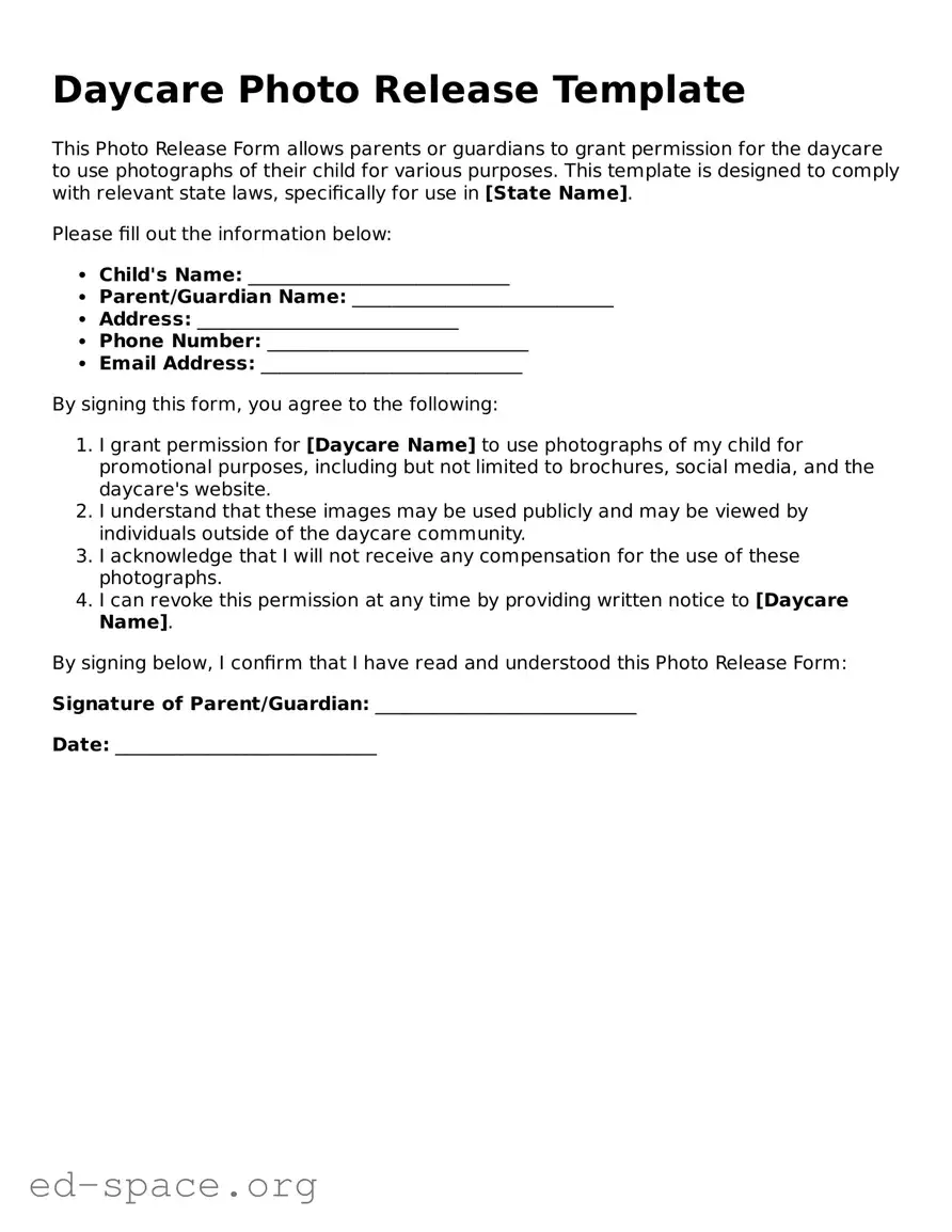 Fillable Daycare Photo Release Template