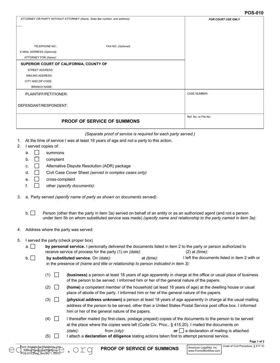 Blank California Pos 010 PDF Form
